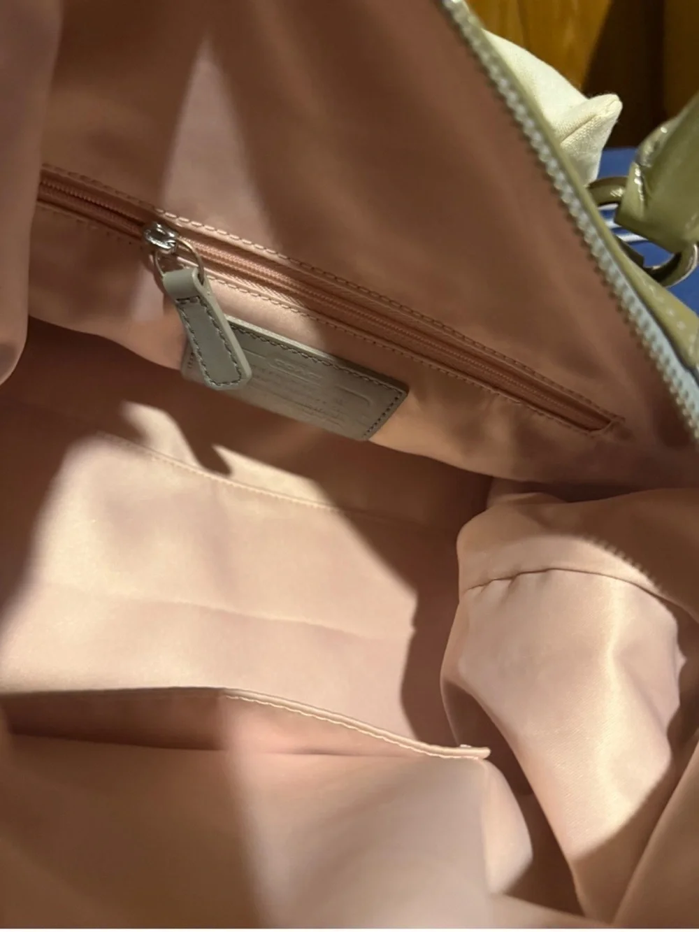 Coach Grey and Pink Leather & Signature Print Satchel